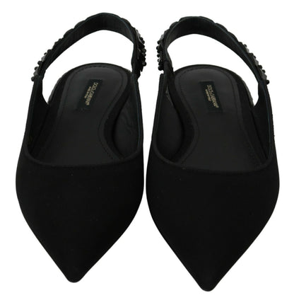 Dolce & Gabbana Black Flats Slingback Charmeuse Shoes - SMARTMARTNZ