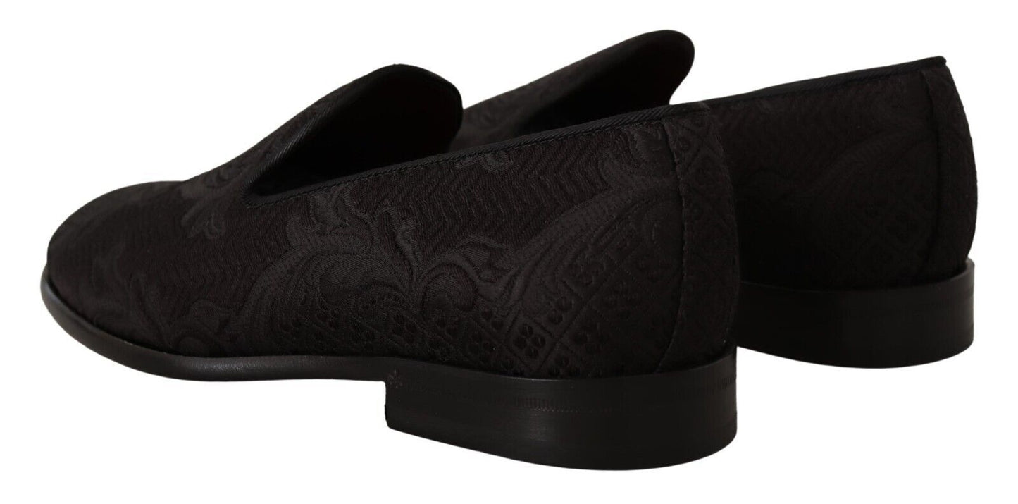 Dolce & Gabbana Black Floral Brocade Slippers Loafers Shoes - SMARTMARTNZ
