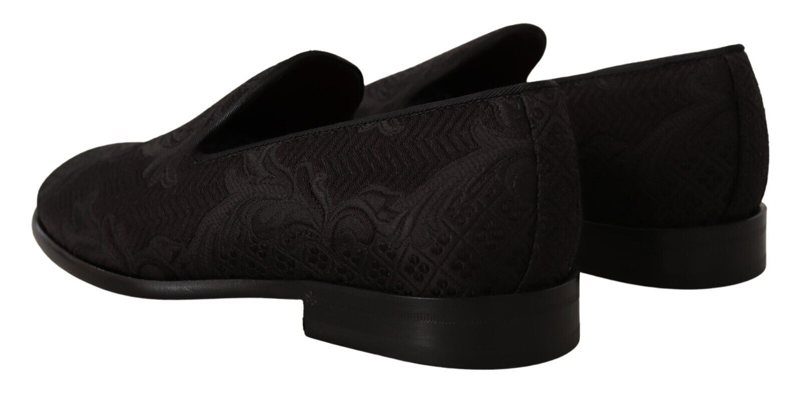Dolce & Gabbana Black Floral Brocade Slippers Loafers Shoes - SMARTMARTNZ