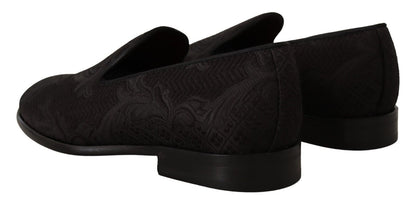 Dolce & Gabbana Black Floral Brocade Slippers Loafers Shoes - SMARTMARTNZ