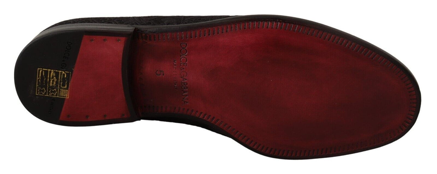 Dolce & Gabbana Black Floral Brocade Slippers Loafers Shoes - SMARTMARTNZ