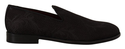 Dolce & Gabbana Black Floral Brocade Slippers Loafers Shoes - SMARTMARTNZ