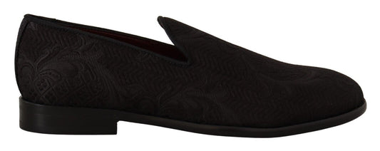 Dolce & Gabbana Black Floral Brocade Slippers Loafers Shoes - SMARTMARTNZ