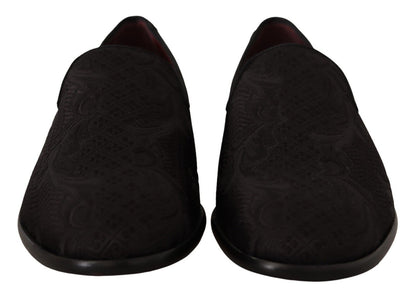 Dolce & Gabbana Black Floral Brocade Slippers Loafers Shoes - SMARTMARTNZ