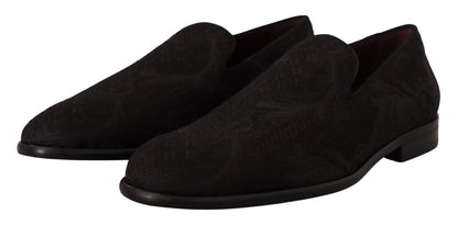 Dolce & Gabbana Black Floral Brocade Slippers Loafers Shoes - SMARTMARTNZ