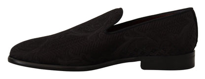 Dolce & Gabbana Black Floral Brocade Slippers Loafers Shoes - SMARTMARTNZ