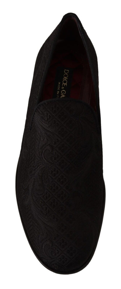 Dolce & Gabbana Black Floral Brocade Slippers Loafers Shoes - SMARTMARTNZ