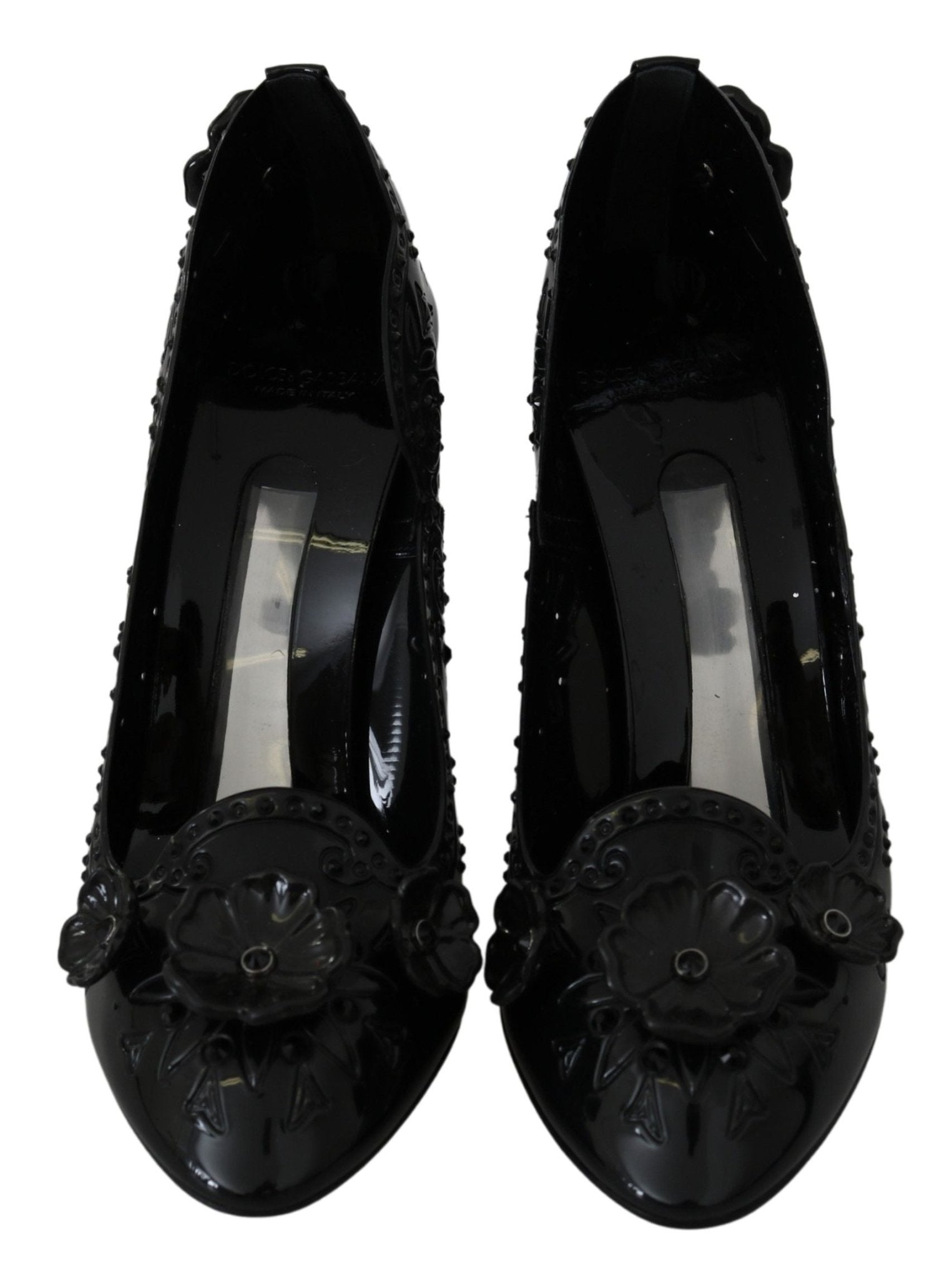 Dolce & Gabbana Black Floral Crystal CINDERELLA Heels Shoes - SMARTMARTNZ