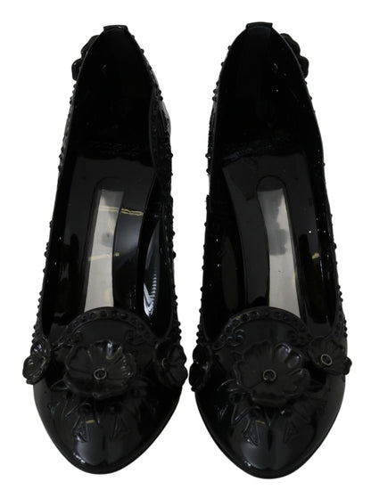 Dolce & Gabbana Black Floral Crystal CINDERELLA Heels Shoes - SMARTMARTNZ