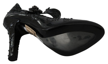 Dolce & Gabbana Black Floral Crystal CINDERELLA Heels Shoes - SMARTMARTNZ