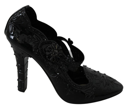 Dolce & Gabbana Black Floral Crystal CINDERELLA Heels Shoes - SMARTMARTNZ