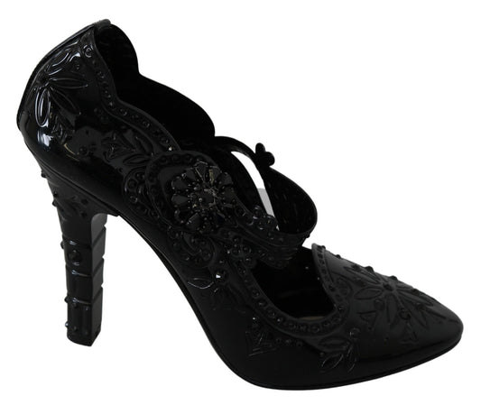 Dolce & Gabbana Black Floral Crystal CINDERELLA Heels Shoes - SMARTMARTNZ