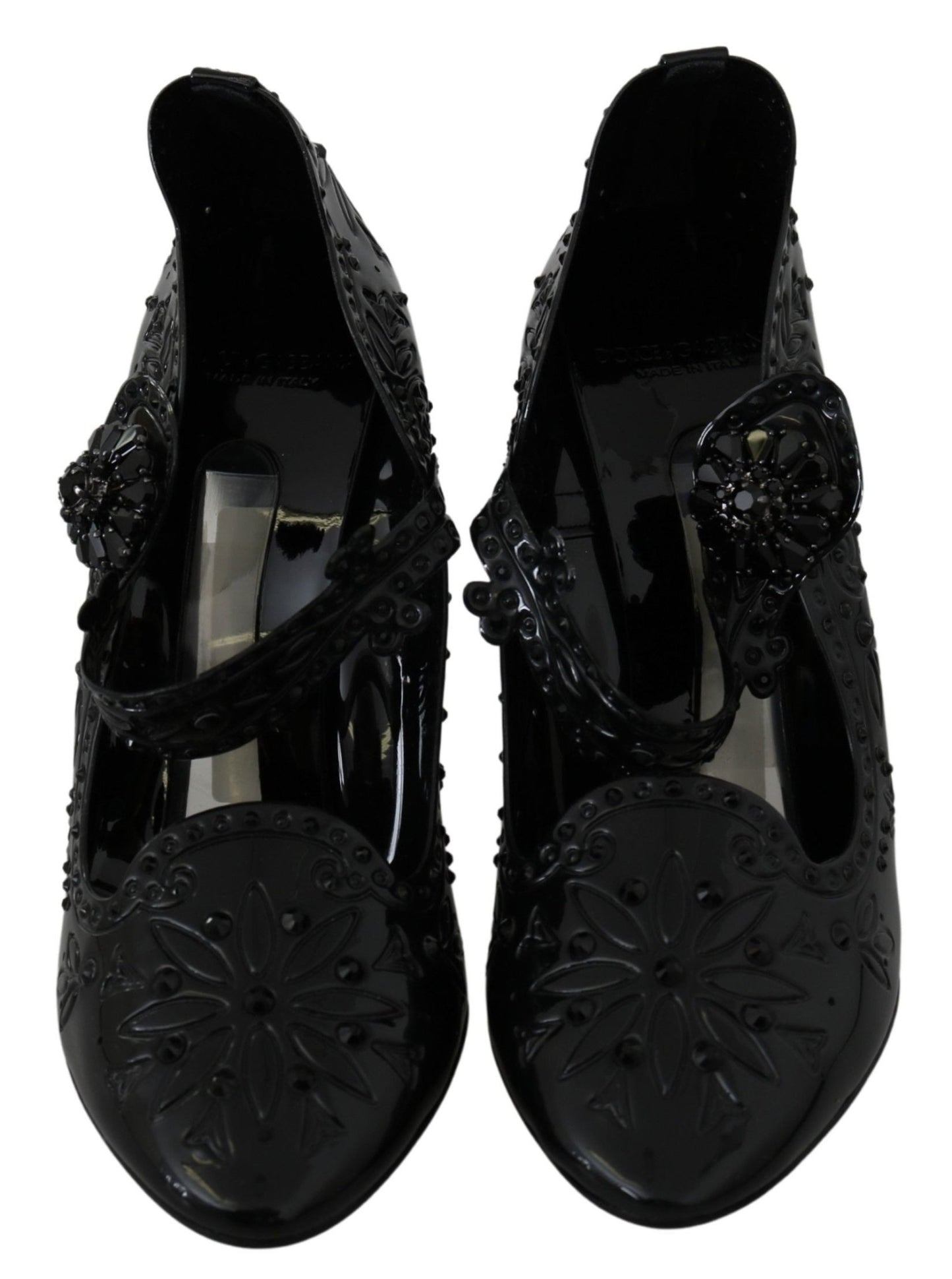 Dolce & Gabbana Black Floral Crystal CINDERELLA Heels Shoes - SMARTMARTNZ