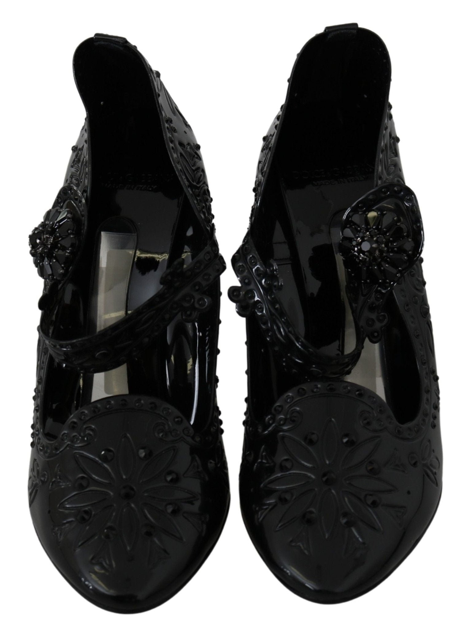 Dolce & Gabbana Black Floral Crystal CINDERELLA Heels Shoes - SMARTMARTNZ