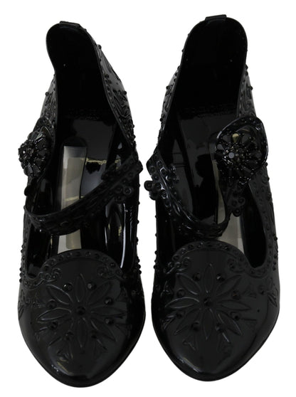 Dolce & Gabbana Black Floral Crystal CINDERELLA Heels Shoes - SMARTMARTNZ