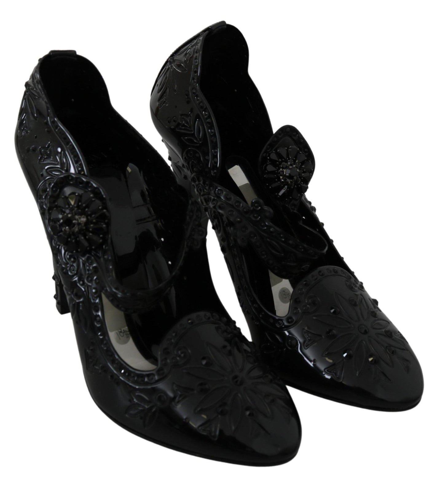 Dolce & Gabbana Black Floral Crystal CINDERELLA Heels Shoes - SMARTMARTNZ
