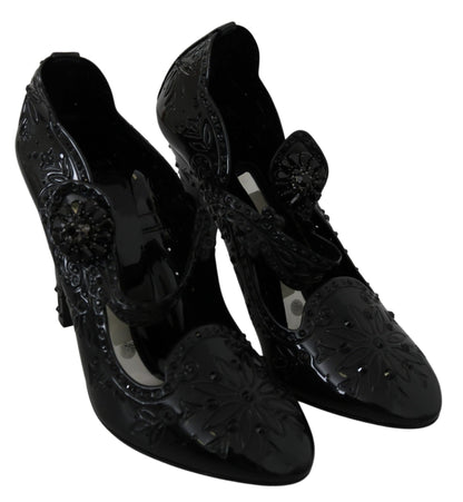 Dolce & Gabbana Black Floral Crystal CINDERELLA Heels Shoes - SMARTMARTNZ