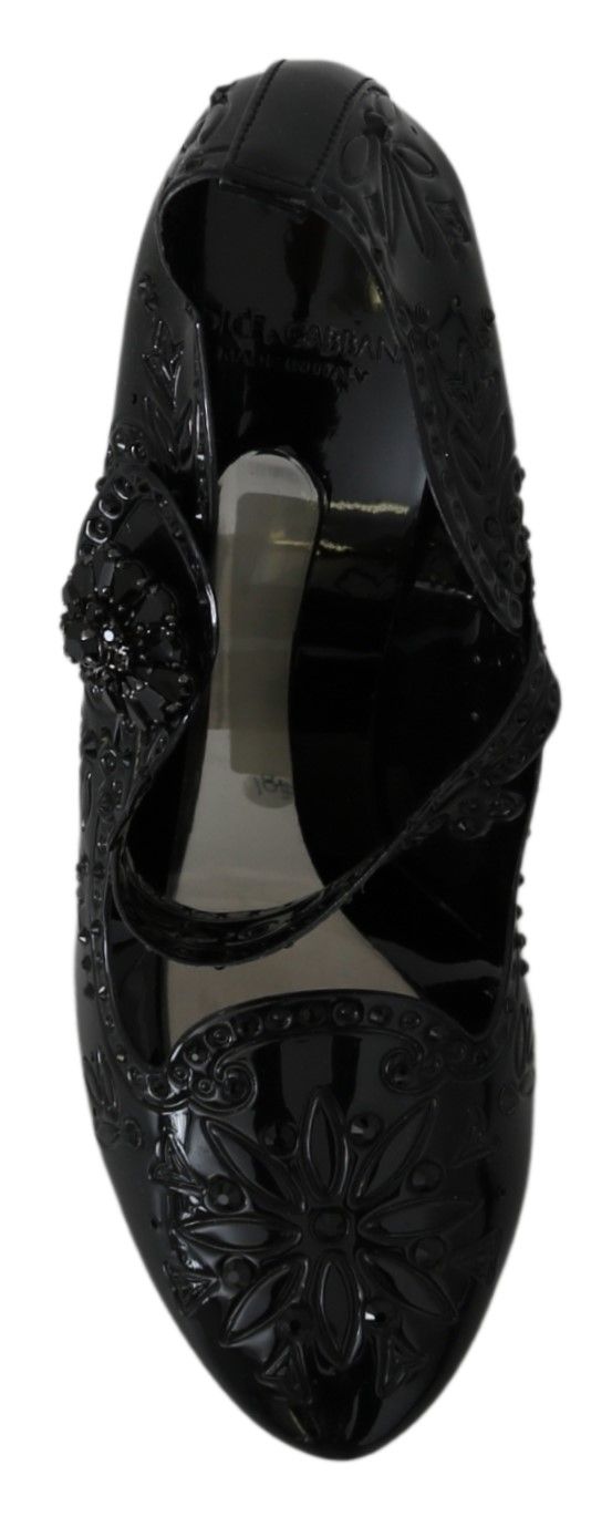 Dolce & Gabbana Black Floral Crystal CINDERELLA Heels Shoes - SMARTMARTNZ