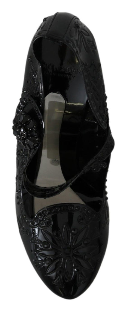Dolce & Gabbana Black Floral Crystal CINDERELLA Heels Shoes - SMARTMARTNZ