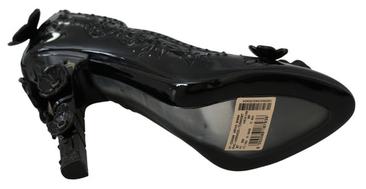 Dolce & Gabbana Black Floral Crystal CINDERELLA Heels Shoes - SMARTMARTNZ