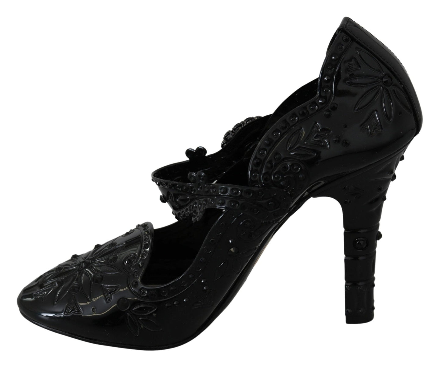 Dolce & Gabbana Black Floral Crystal CINDERELLA Heels Shoes - SMARTMARTNZ