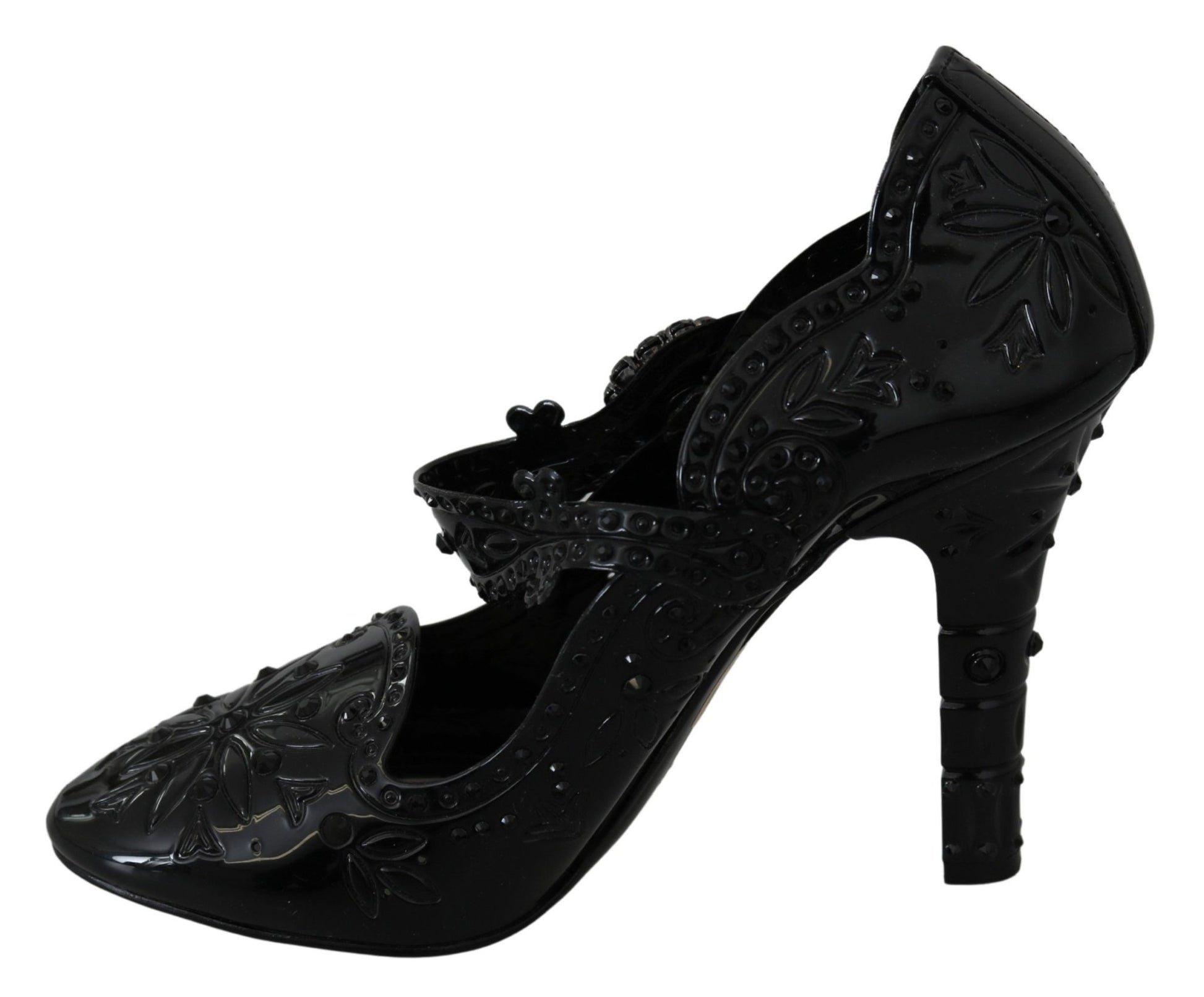 Dolce & Gabbana Black Floral Crystal CINDERELLA Heels Shoes - SMARTMARTNZ