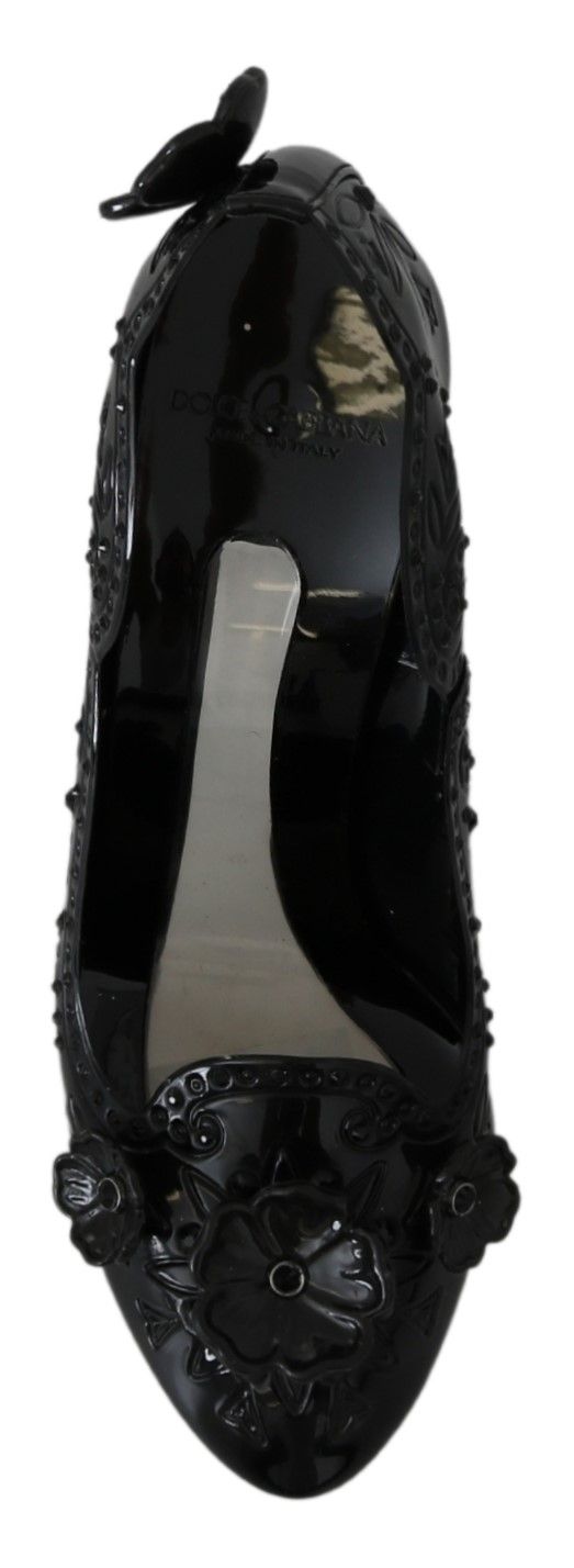 Dolce & Gabbana Black Floral Crystal CINDERELLA Heels Shoes - SMARTMARTNZ