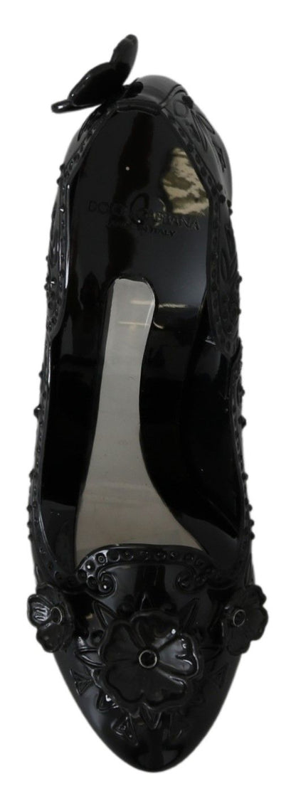 Dolce & Gabbana Black Floral Crystal CINDERELLA Heels Shoes - SMARTMARTNZ