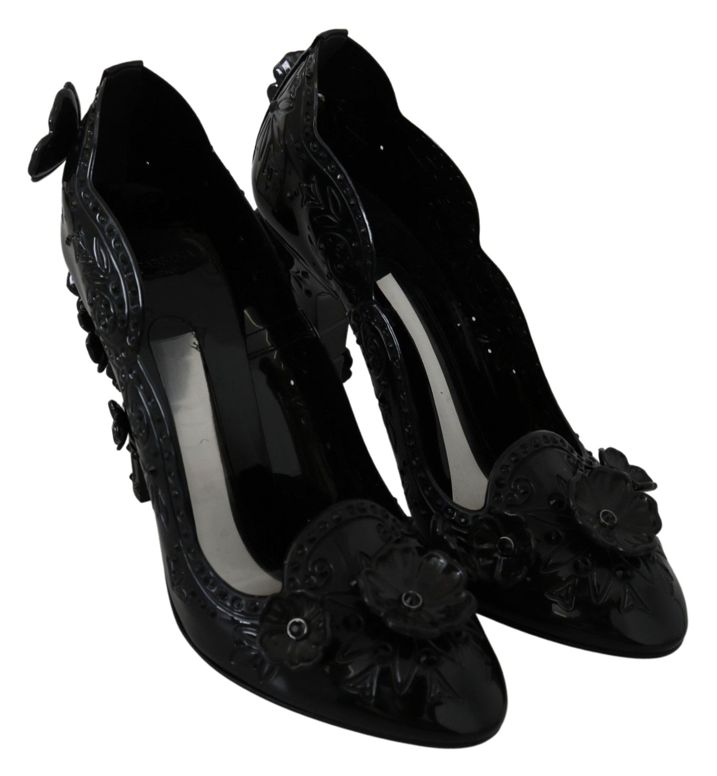 Dolce & Gabbana Black Floral Crystal CINDERELLA Heels Shoes - SMARTMARTNZ