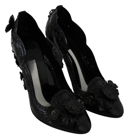 Dolce & Gabbana Black Floral Crystal CINDERELLA Heels Shoes - SMARTMARTNZ