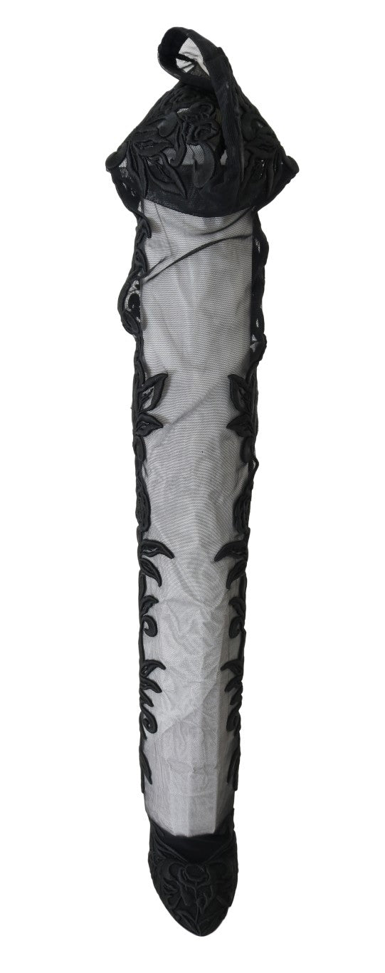 Dolce & Gabbana Black Floral Embroidered Socks Boots - SMARTMARTNZ
