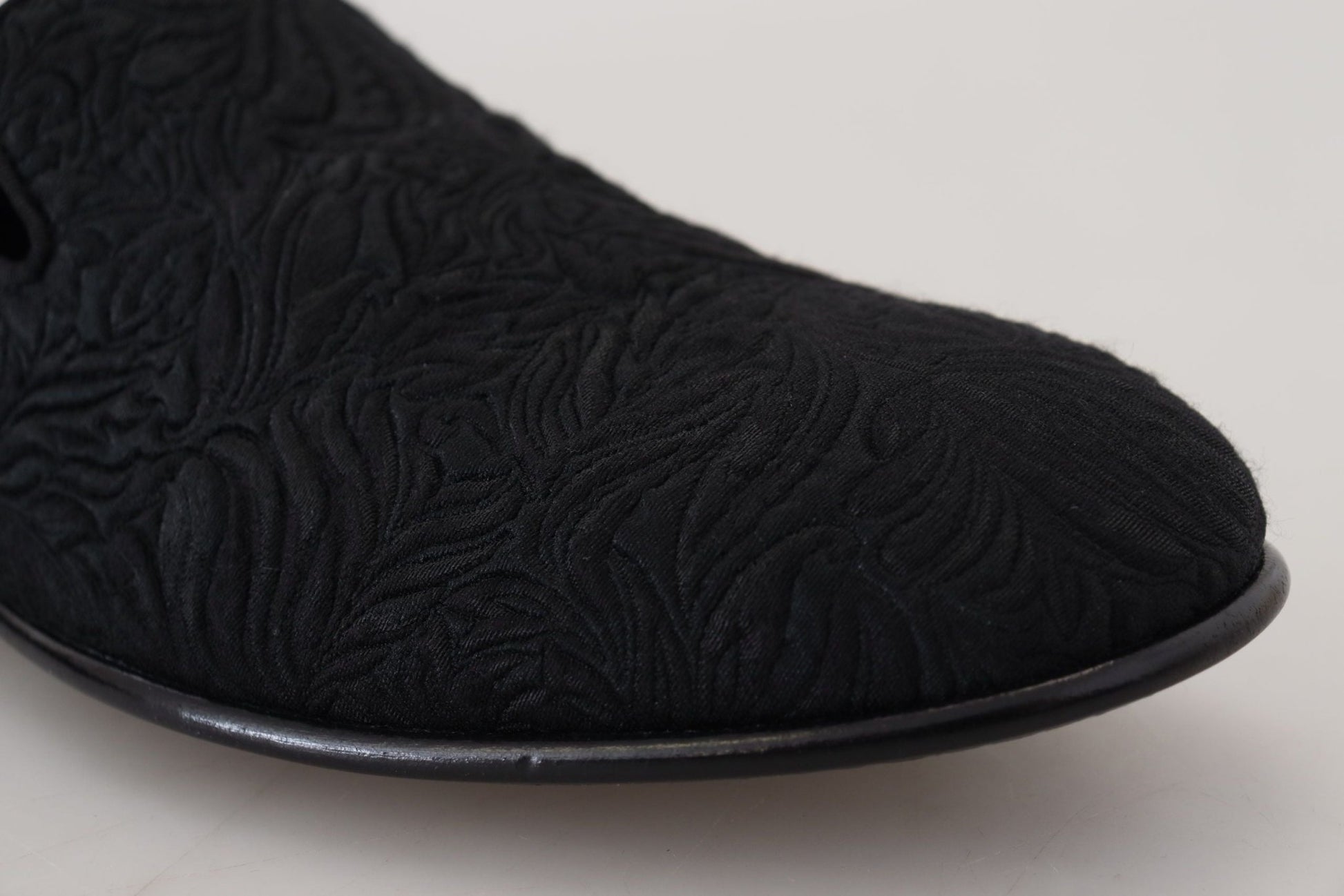 Dolce & Gabbana Black Floral Jacquard Slippers Loafers Shoes - SMARTMARTNZ
