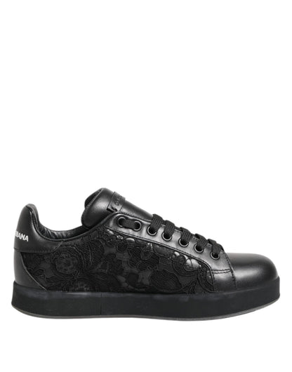Dolce & Gabbana Black Floral Lace Low Top Sneakers Shoes - SMARTMARTNZ