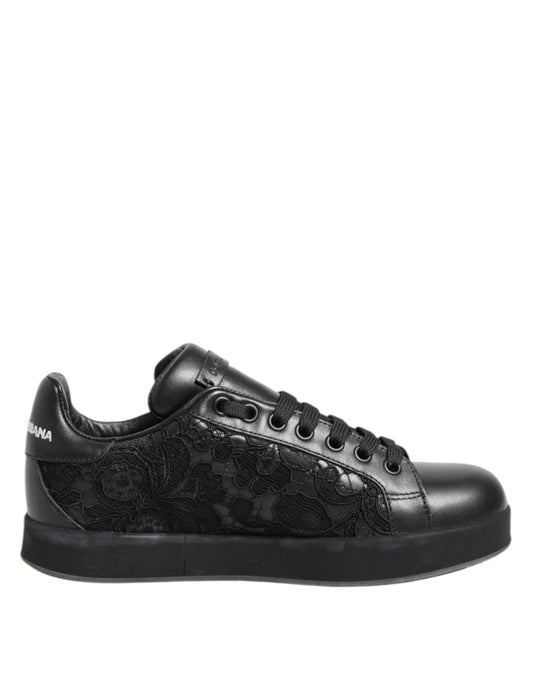 Dolce & Gabbana Black Floral Lace Low Top Sneakers Shoes - SMARTMARTNZ