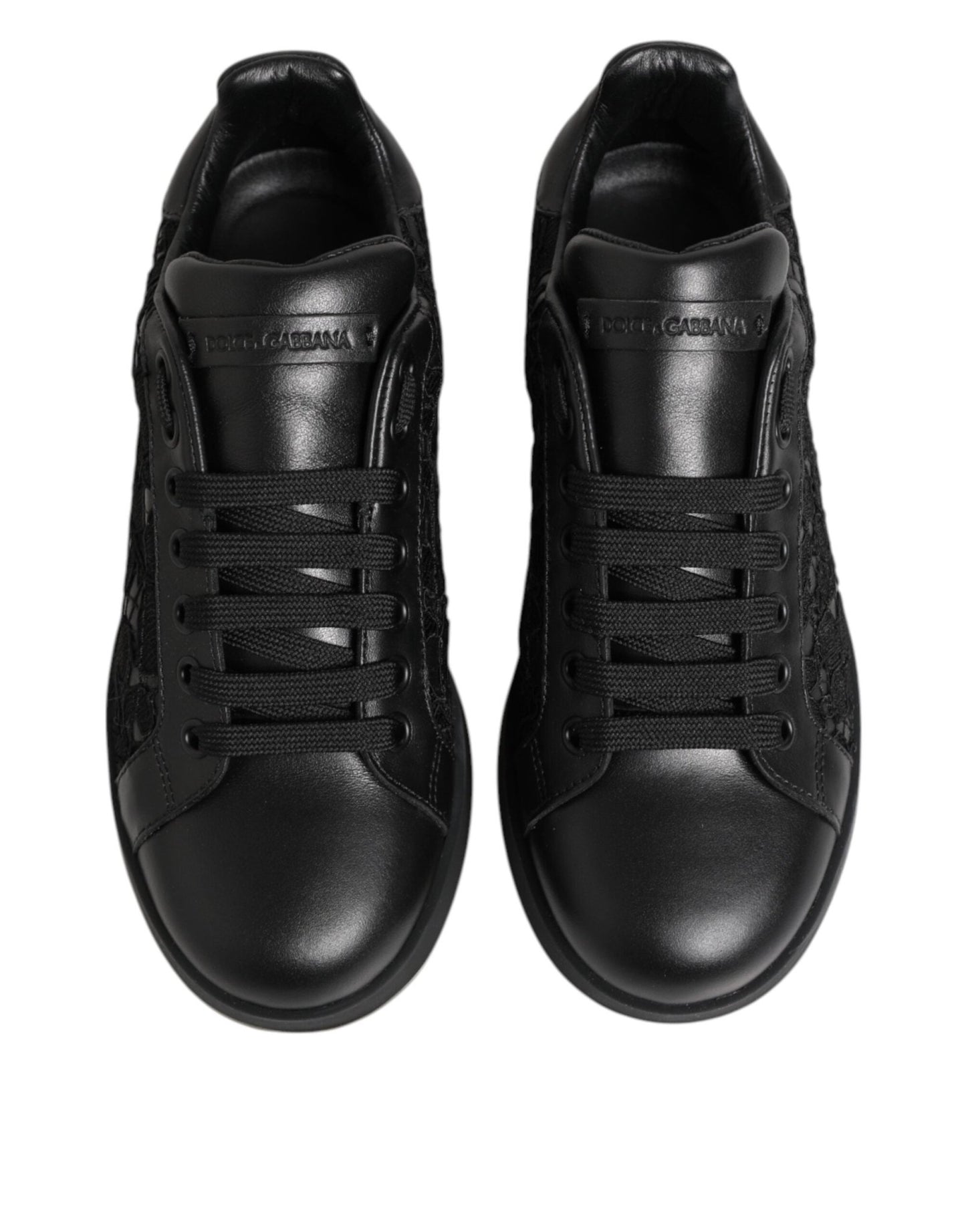 Dolce & Gabbana Black Floral Lace Low Top Sneakers Shoes - SMARTMARTNZ
