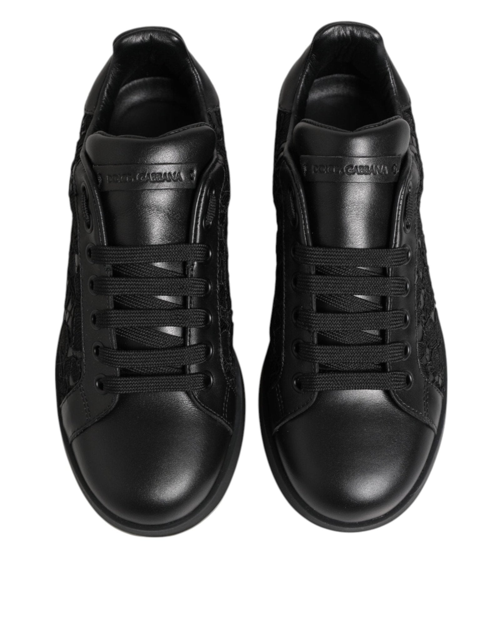Dolce & Gabbana Black Floral Lace Low Top Sneakers Shoes - SMARTMARTNZ