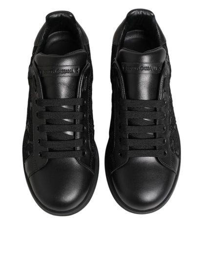 Dolce & Gabbana Black Floral Lace Low Top Sneakers Shoes - SMARTMARTNZ