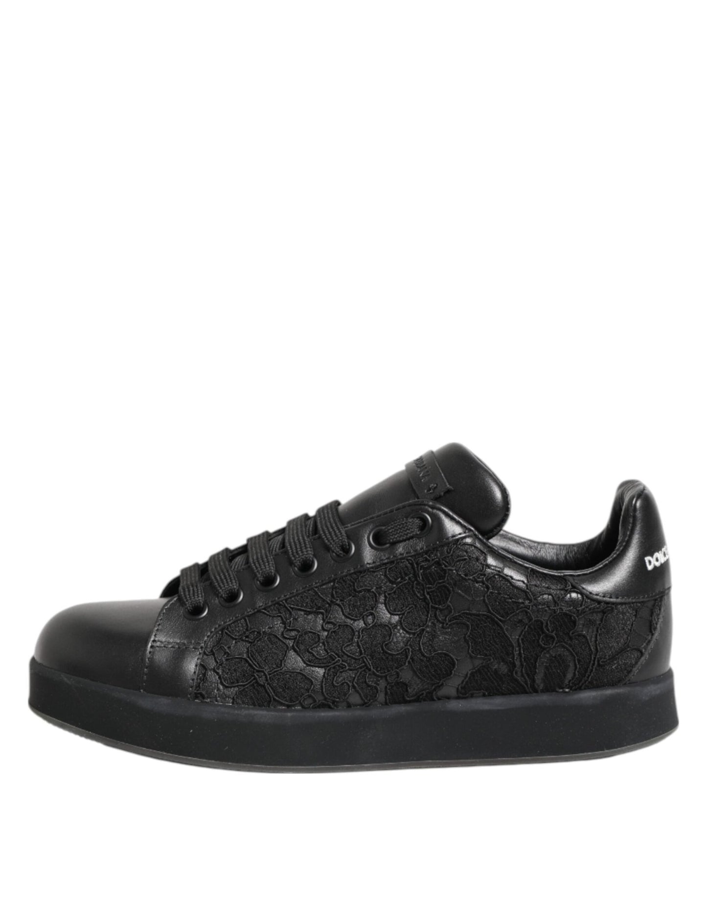 Dolce & Gabbana Black Floral Lace Low Top Sneakers Shoes - SMARTMARTNZ