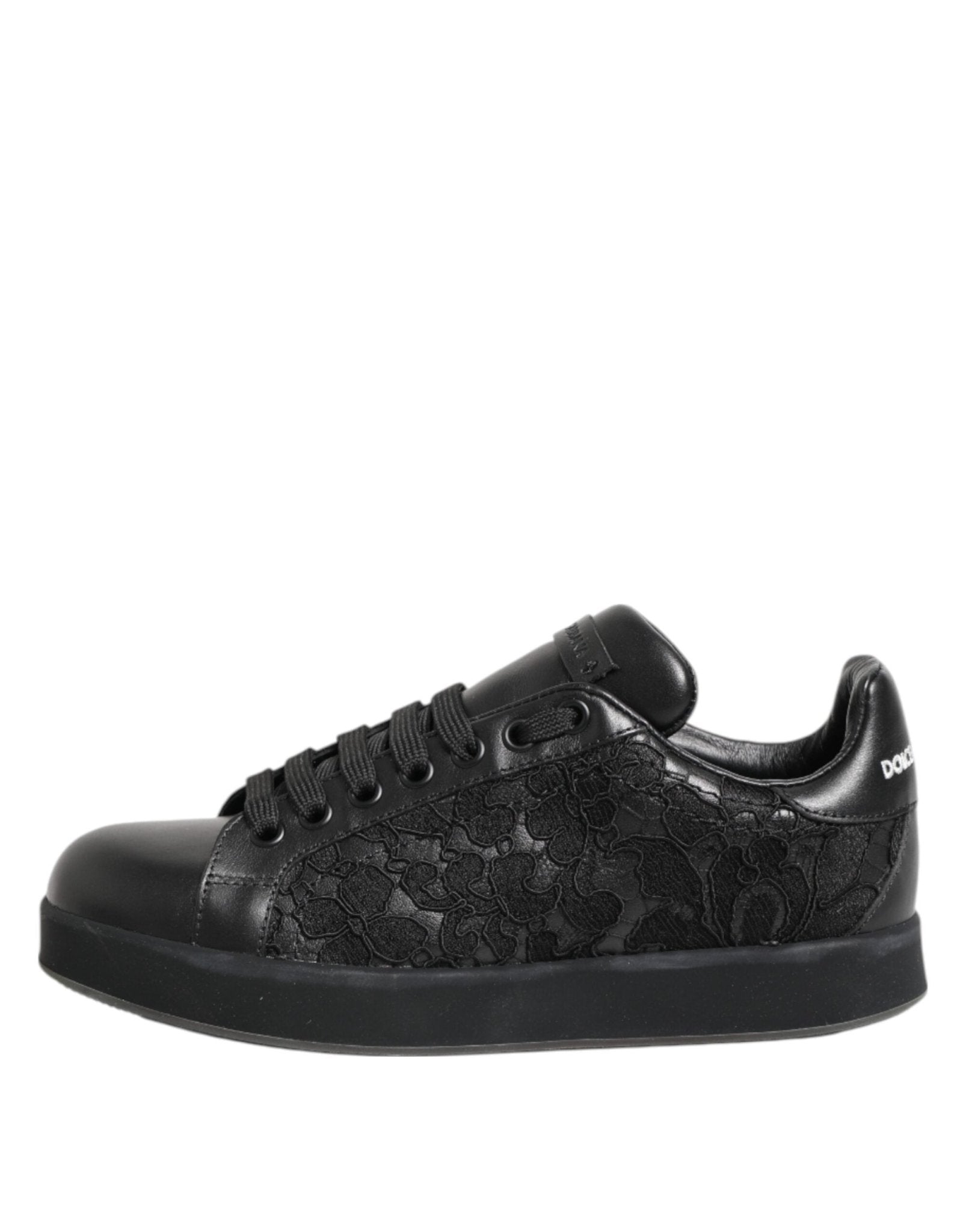 Dolce & Gabbana Black Floral Lace Low Top Sneakers Shoes - SMARTMARTNZ