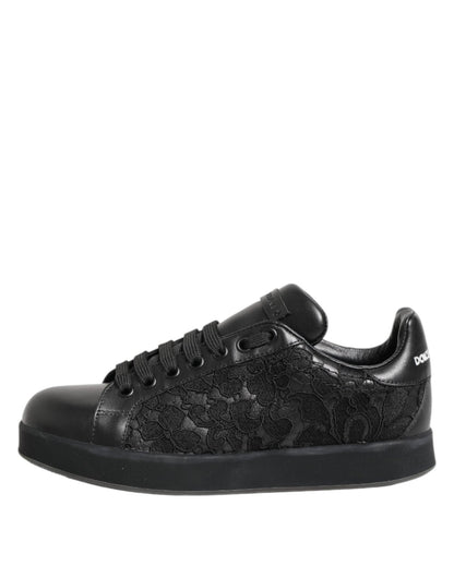 Dolce & Gabbana Black Floral Lace Low Top Sneakers Shoes - SMARTMARTNZ