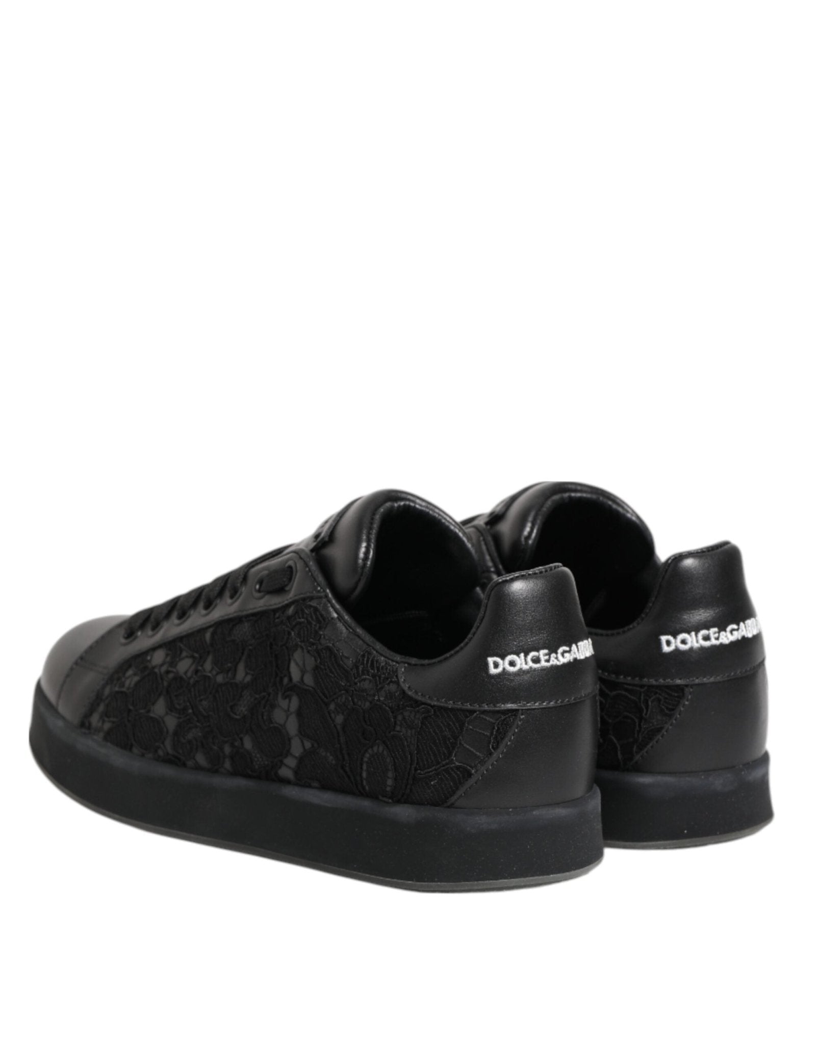 Dolce & Gabbana Black Floral Lace Low Top Sneakers Shoes - SMARTMARTNZ