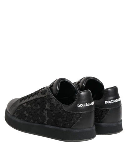 Dolce & Gabbana Black Floral Lace Low Top Sneakers Shoes - SMARTMARTNZ