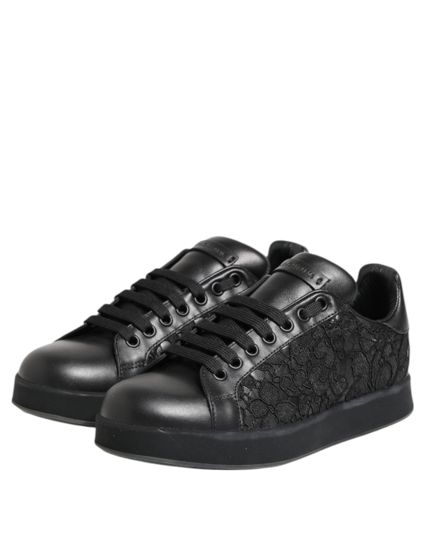 Dolce & Gabbana Black Floral Lace Low Top Sneakers Shoes - SMARTMARTNZ