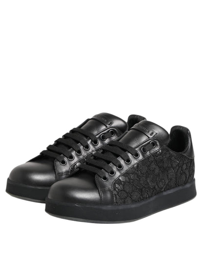 Dolce & Gabbana Black Floral Lace Low Top Sneakers Shoes - SMARTMARTNZ
