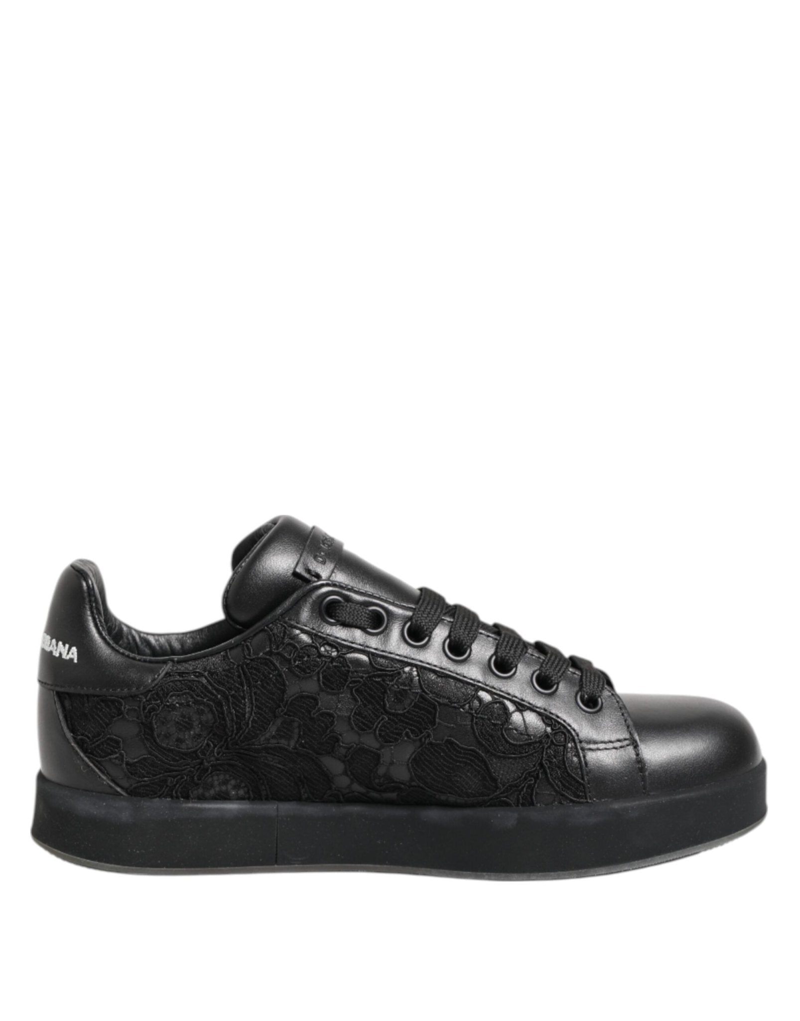 Dolce & Gabbana Black Floral Lace Low Top Sneakers Shoes - SMARTMARTNZ