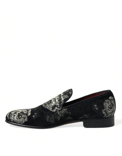 Dolce & Gabbana Black Floral Slippers Men Loafers Dress Shoes - SMARTMARTNZ