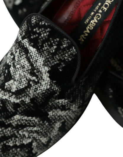 Dolce & Gabbana Black Floral Slippers Men Loafers Dress Shoes - SMARTMARTNZ