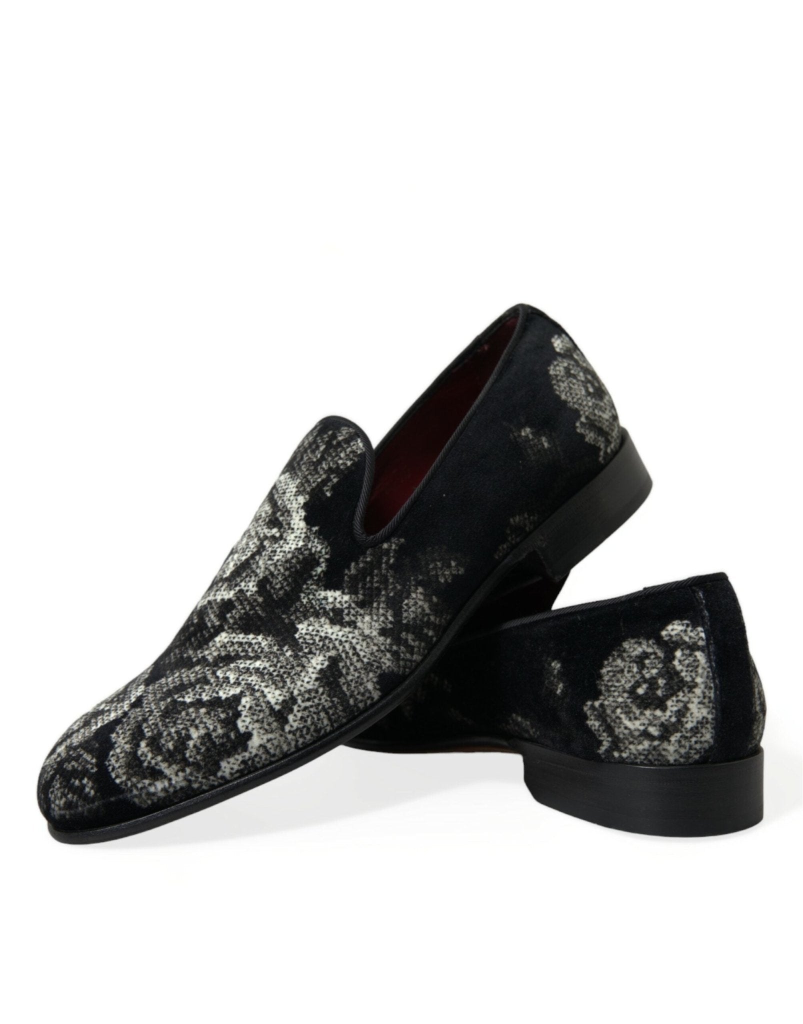 Dolce & Gabbana Black Floral Slippers Men Loafers Dress Shoes - SMARTMARTNZ