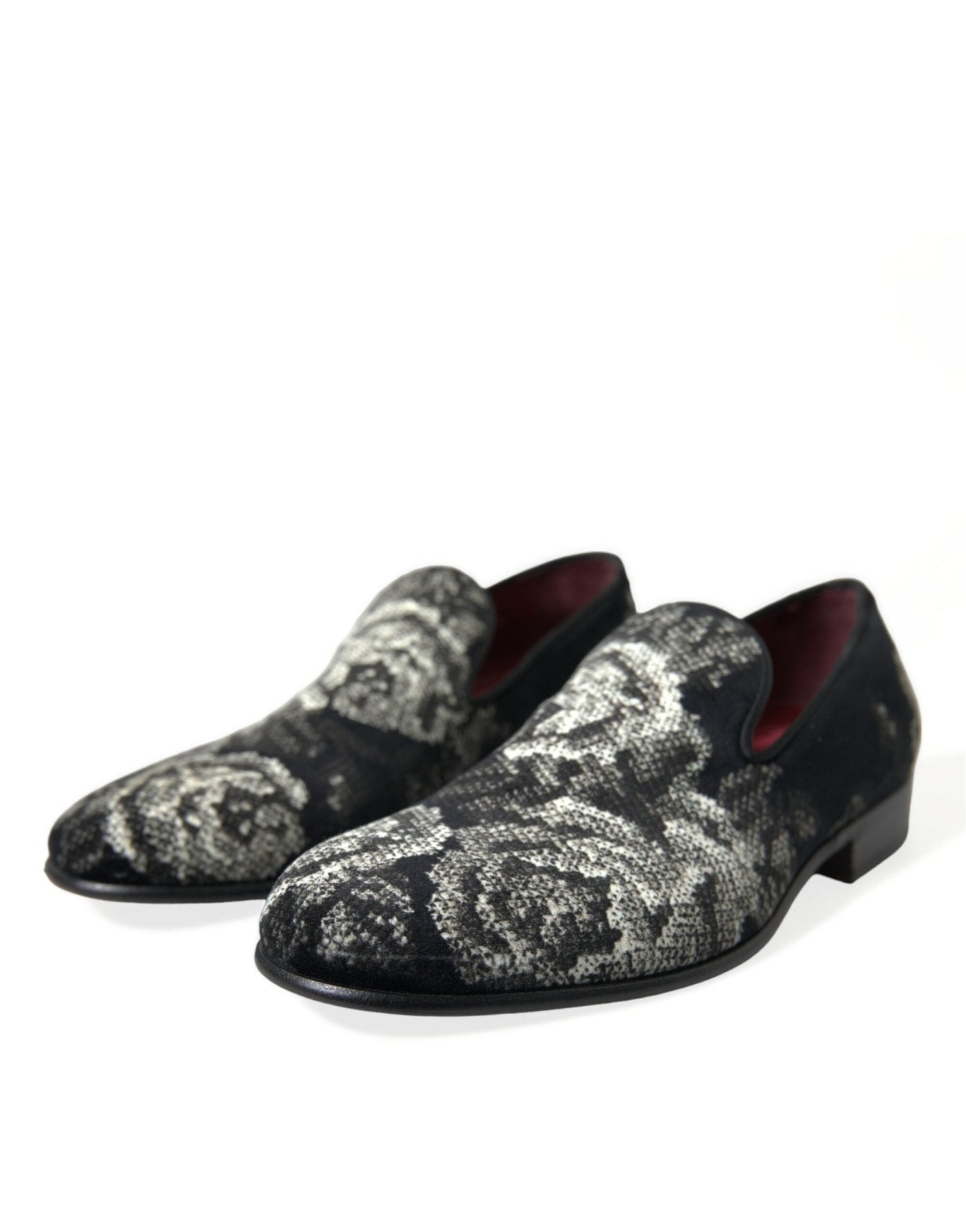 Dolce & Gabbana Black Floral Slippers Men Loafers Dress Shoes - SMARTMARTNZ