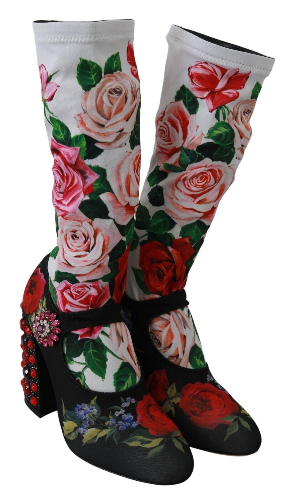 Dolce & Gabbana Black Floral Socks Crystal Jersey Boots Shoes - SMARTMARTNZ
